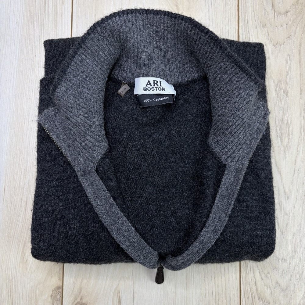 ARI BOSTON Cashmere 1/4 Zip knit Sweater Men's Large Charcoal Gray  Lightweight